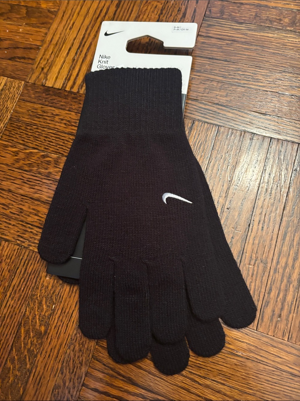 Nike Black Knit Gloves with White Swoosh